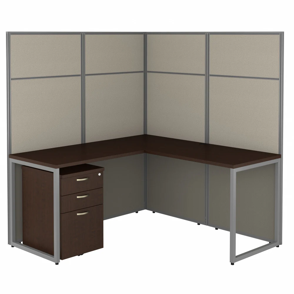 Easy Office 60W L Shaped Cubicle Desk with File Cabinet and 66H Panels - Image 8