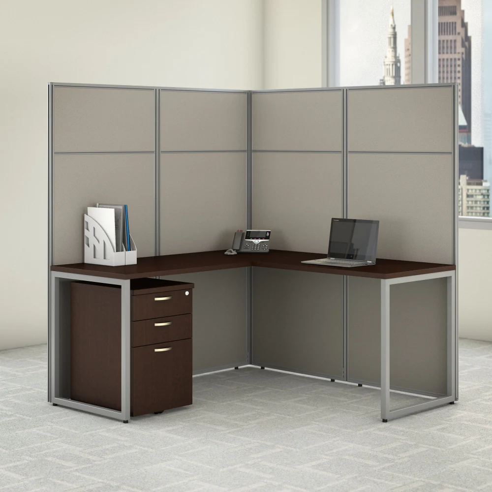 Easy Office 60W L Shaped Cubicle Desk with File Cabinet and 66H Panels - Image 9
