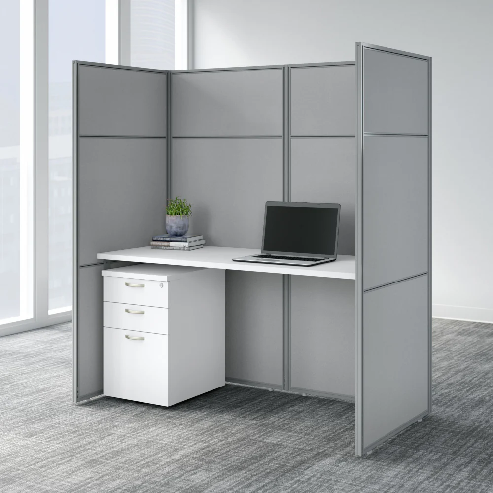 Easy Office 60W Cubicle Desk with File Cabinet and 66H Closed Panels Workstation - Image 14
