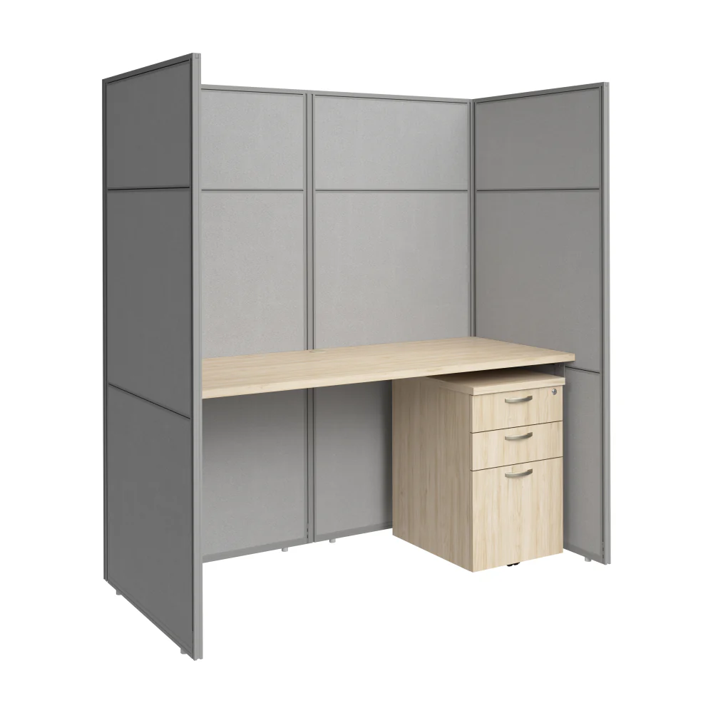 Easy Office 60W Cubicle Desk with File Cabinet and 66H Closed Panels Workstation - Image 6