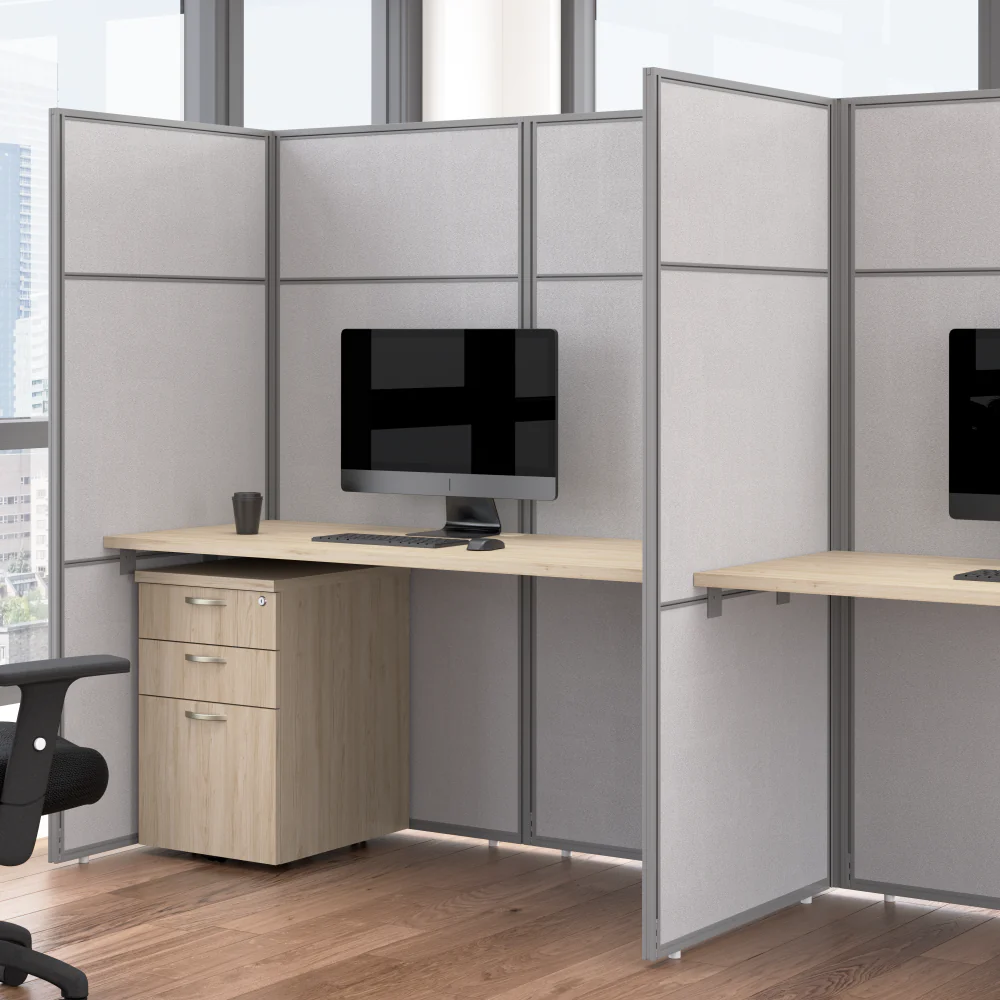Easy Office 60W Cubicle Desk with File Cabinet and 66H Closed Panels Workstation - Image 7