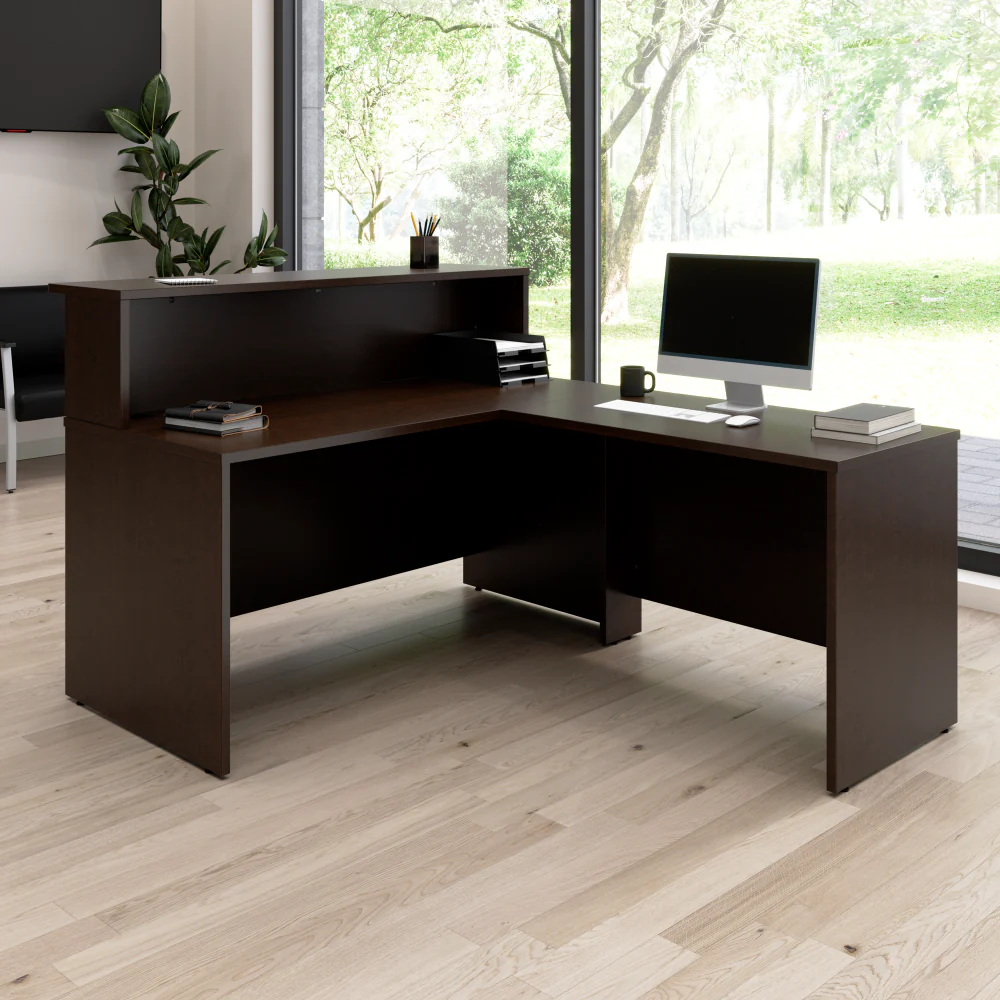 Arrive 60W x 72D L Shaped Reception Desk with Shelf - Image 10