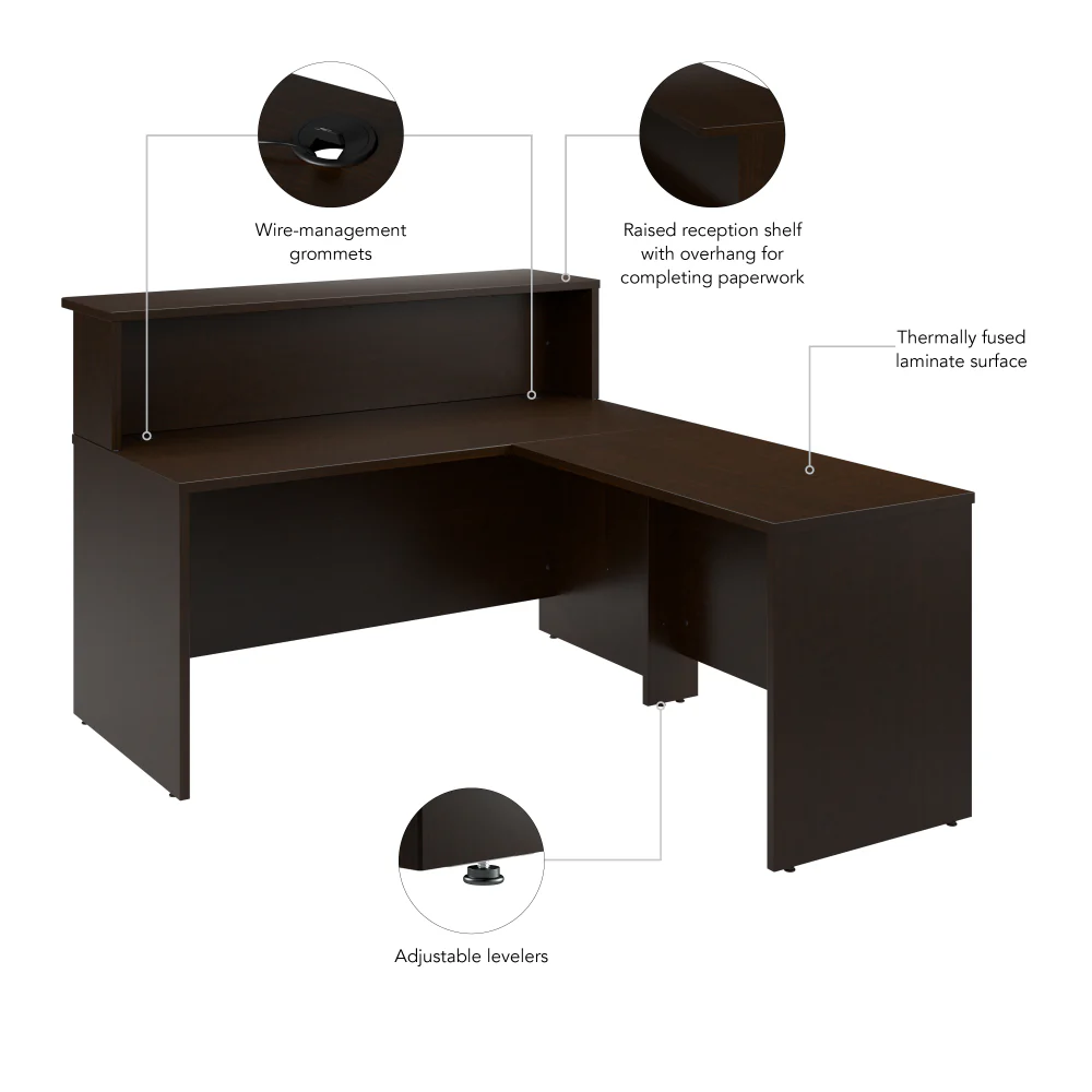 Arrive 60W x 72D L Shaped Reception Desk with Shelf - Image 16