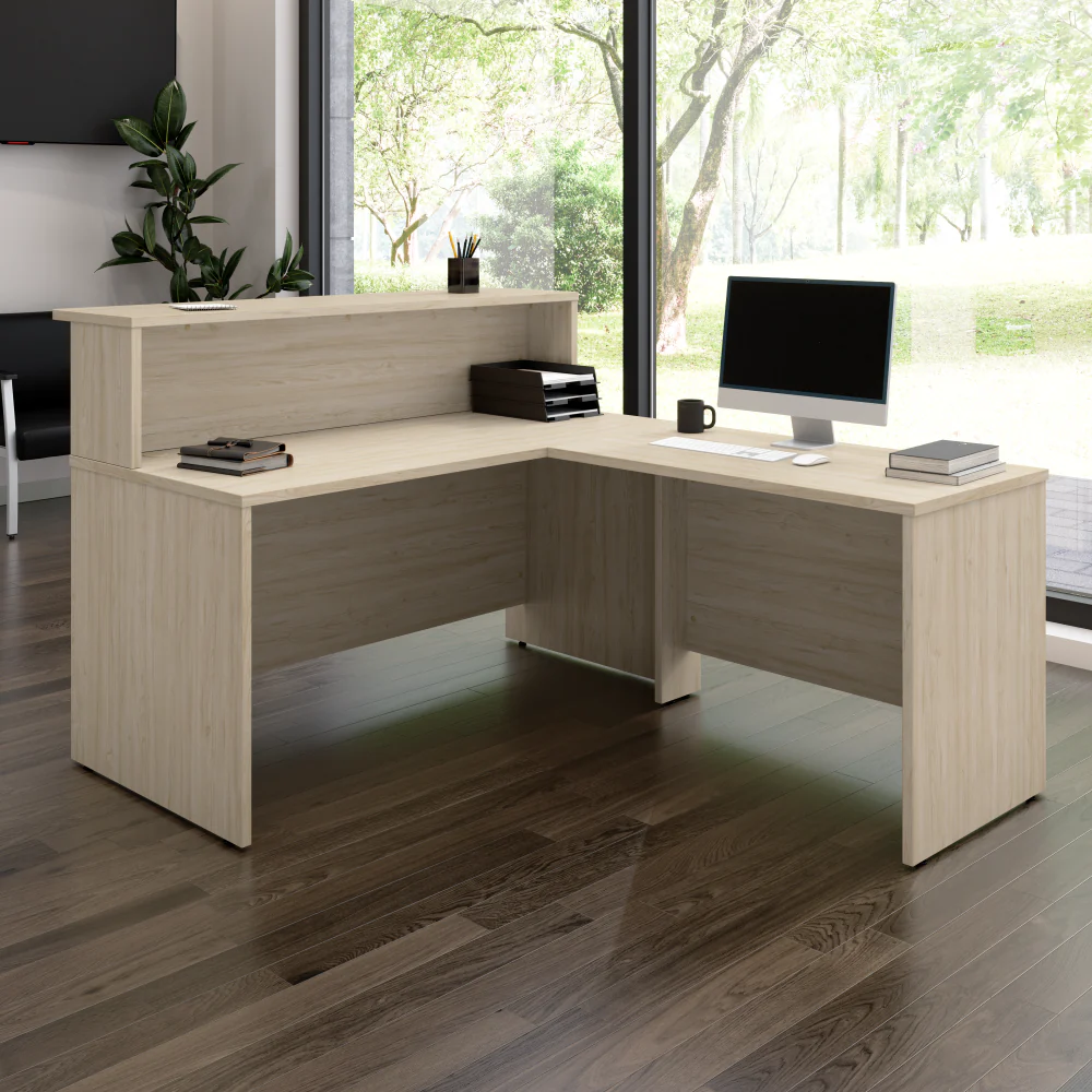 Arrive 60W x 72D L Shaped Reception Desk with Shelf - Image 18