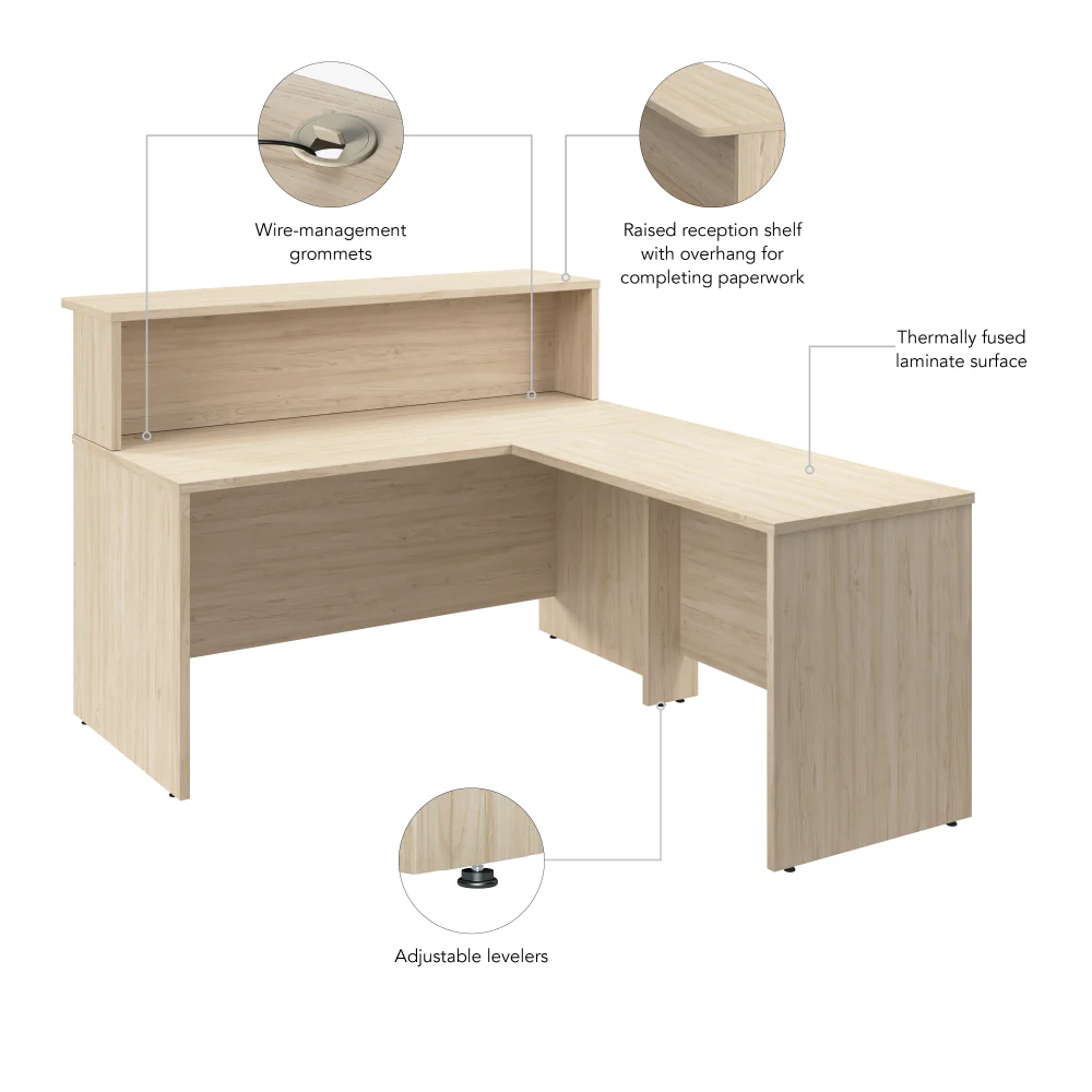 Arrive 60W x 72D L Shaped Reception Desk with Shelf - Image 24