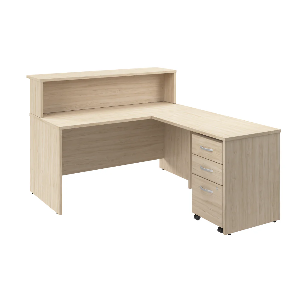 Arrive 60W x 72D L Shaped Reception Desk with Shelf and Mobile File Cabinet - Image 17