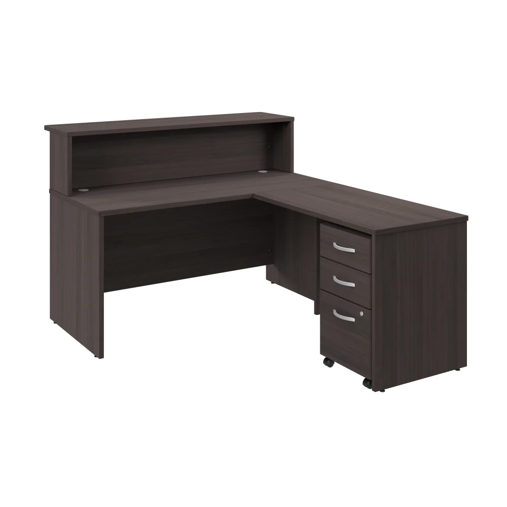 Arrive 60W x 72D L Shaped Reception Desk with Shelf and Mobile File Cabinet - Image 9