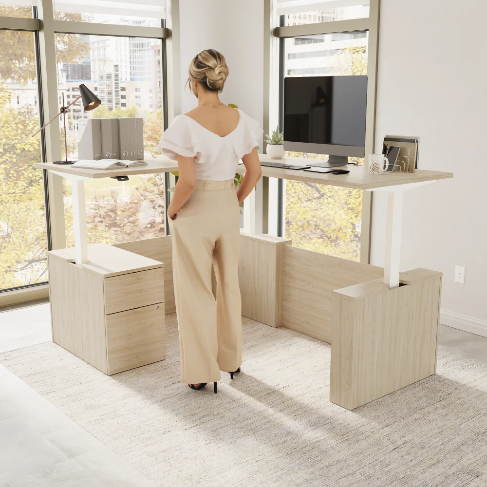 Stratus 60W x 78D Height Adjustable L Shaped Standing Desk with File Cabinet - Image 9