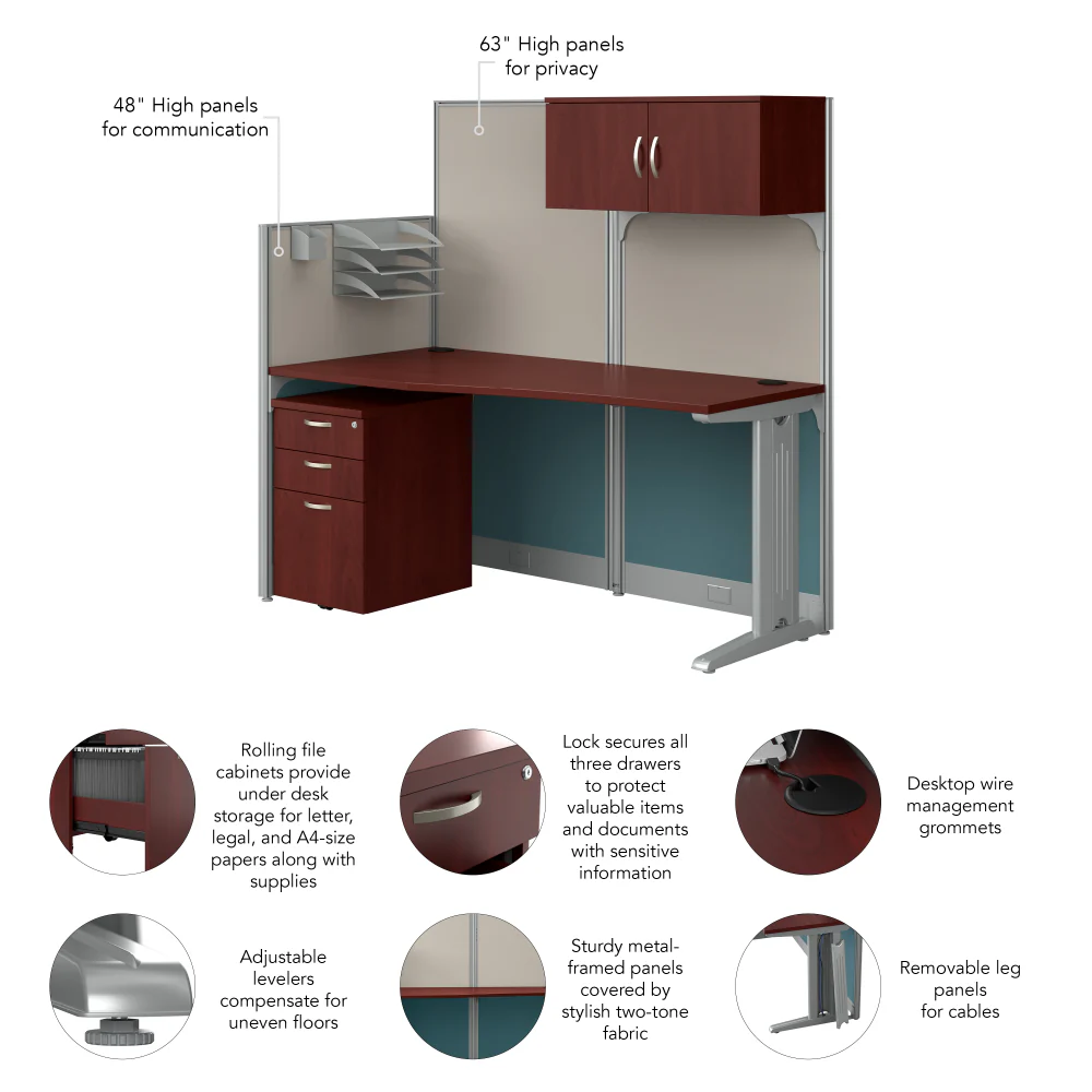 Office in an Hour 65W Straight Cubicle Desk with Storage, Drawers, and Organizers - Image 16