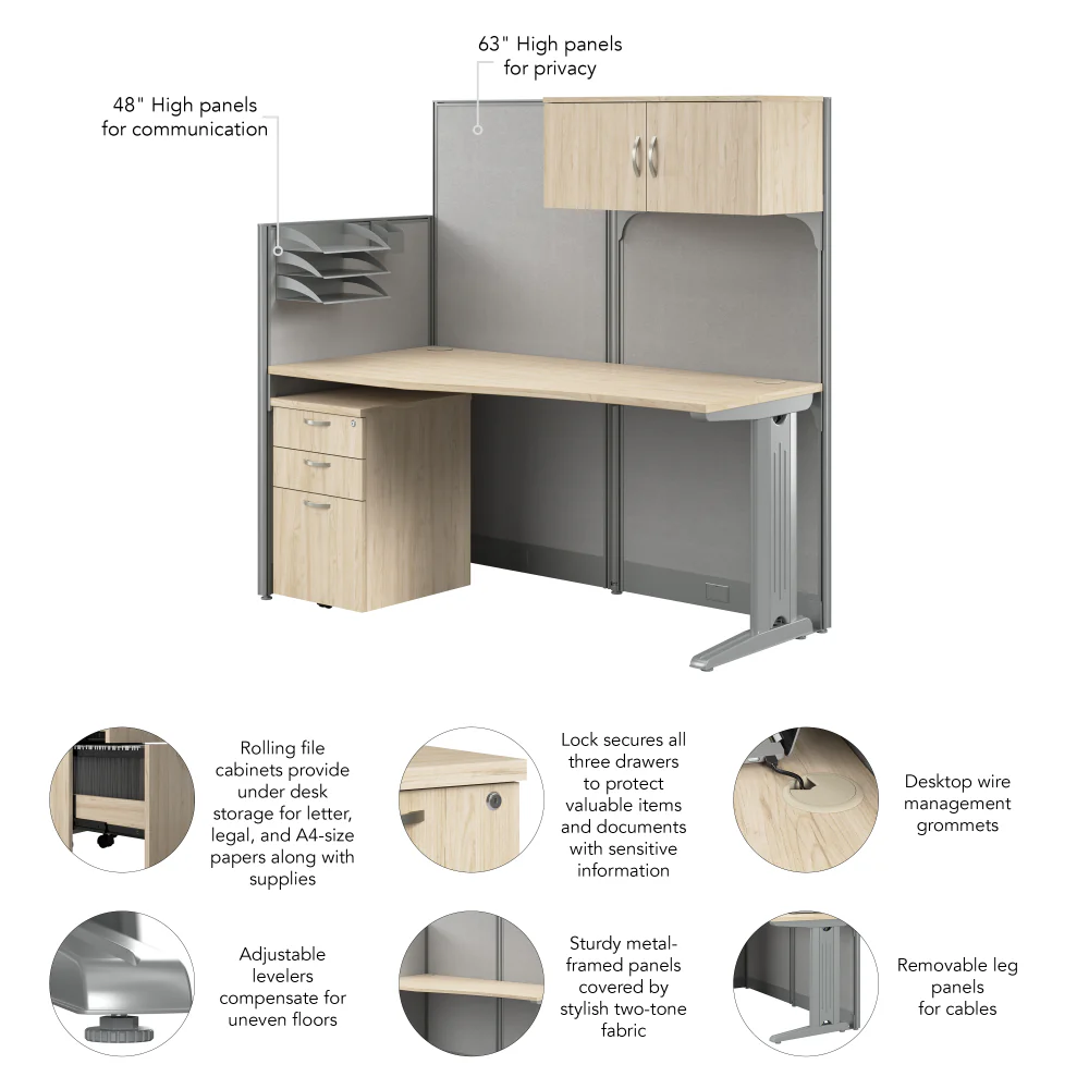 Office in an Hour 65W Straight Cubicle Desk with Storage, Drawers, and Organizers - Image 30
