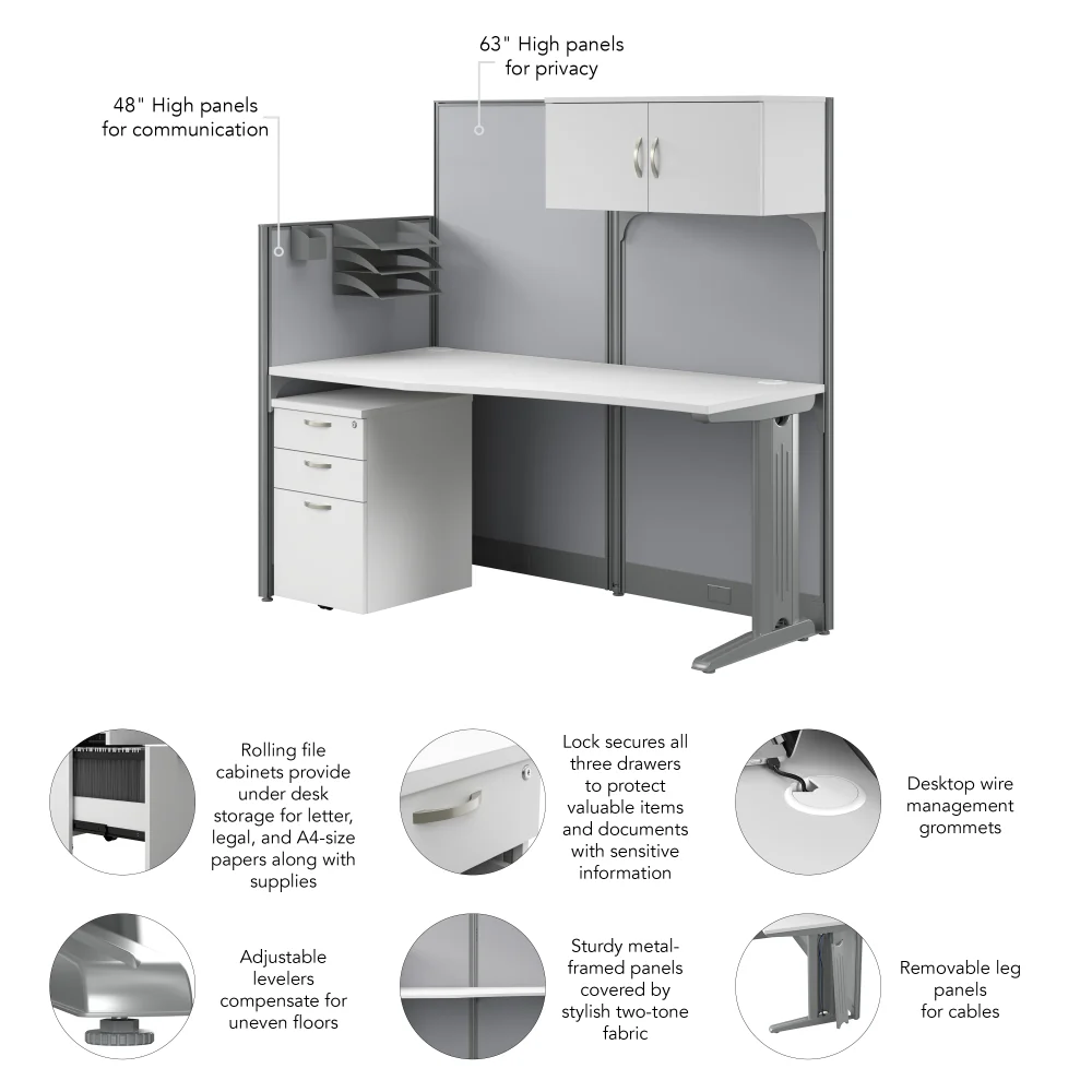 Office in an Hour 65W Straight Cubicle Desk with Storage, Drawers, and Organizers - Image 8