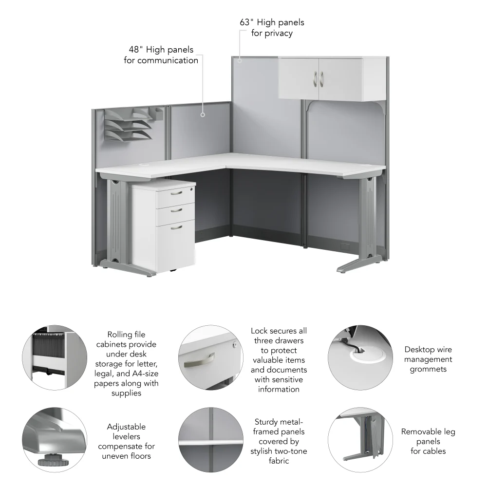Office in an Hour 65W L Shaped Cubicle Desk with Storage, Drawers, and Organizers - Image 15