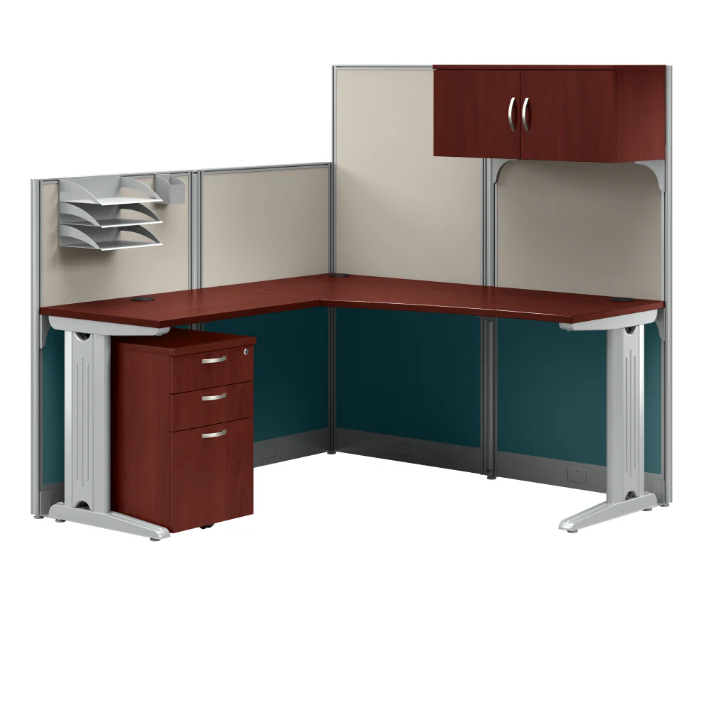 Office in an Hour 65W L Shaped Cubicle Desk with Storage, Drawers, and Organizers - Image 16