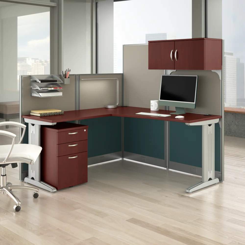 Office in an Hour 65W L Shaped Cubicle Desk with Storage, Drawers, and Organizers - Image 17