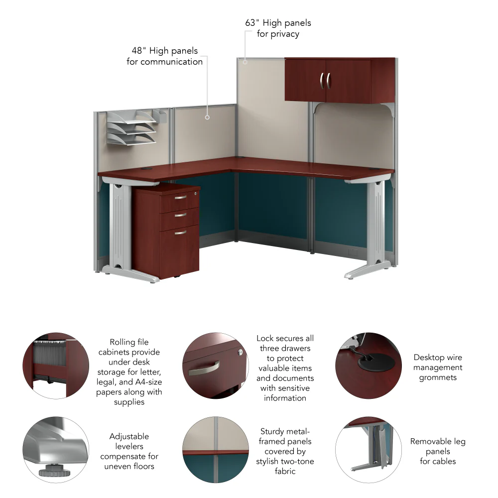 Office in an Hour 65W L Shaped Cubicle Desk with Storage, Drawers, and Organizers - Image 23