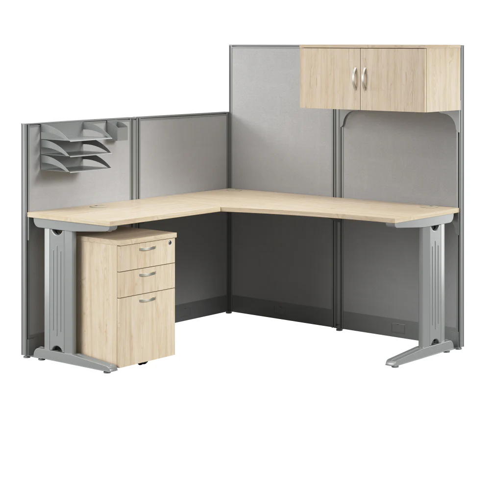 Office in an Hour 65W L Shaped Cubicle Desk with Storage, Drawers, and Organizers - Image 24