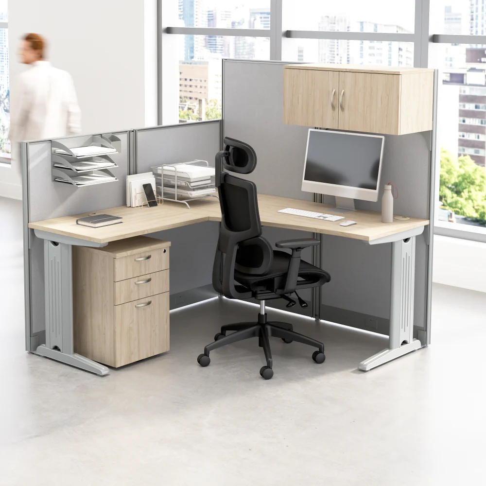Office in an Hour 65W L Shaped Cubicle Desk with Storage, Drawers, and Organizers - Image 25