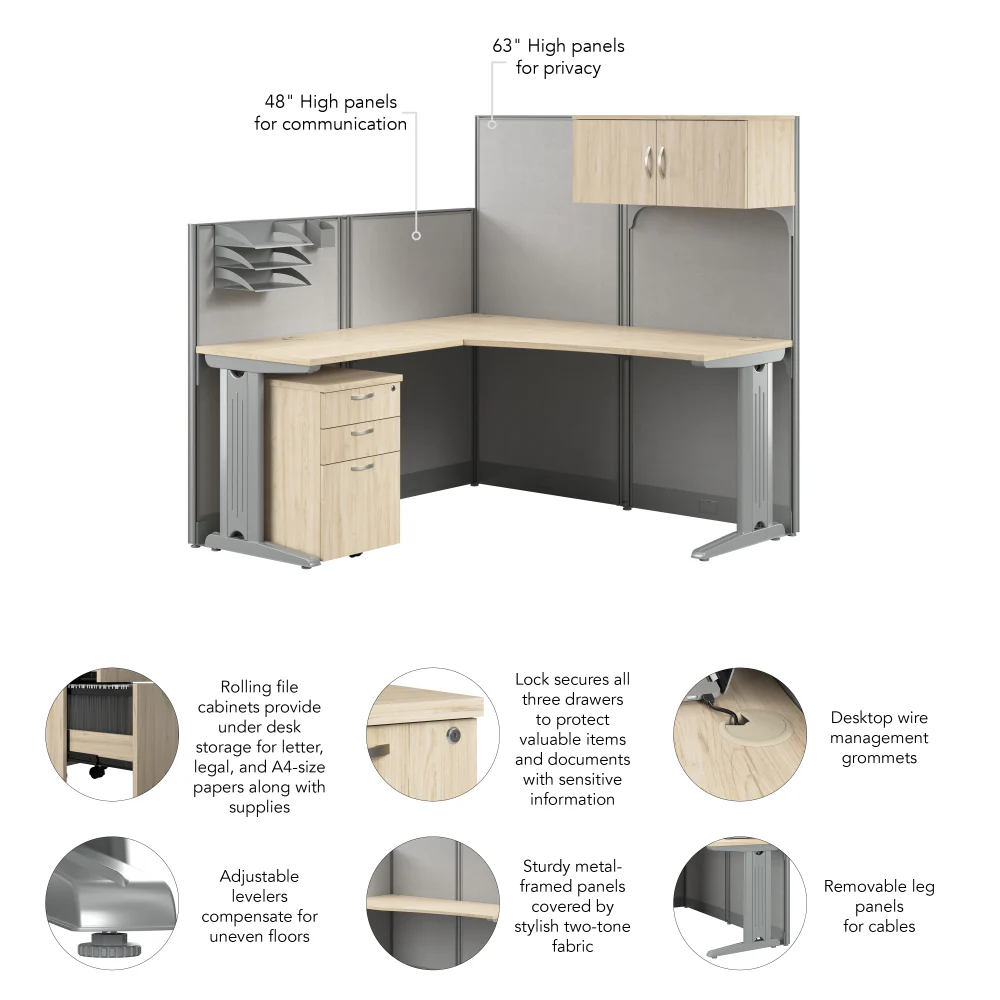 Office in an Hour 65W L Shaped Cubicle Desk with Storage, Drawers, and Organizers - Image 30