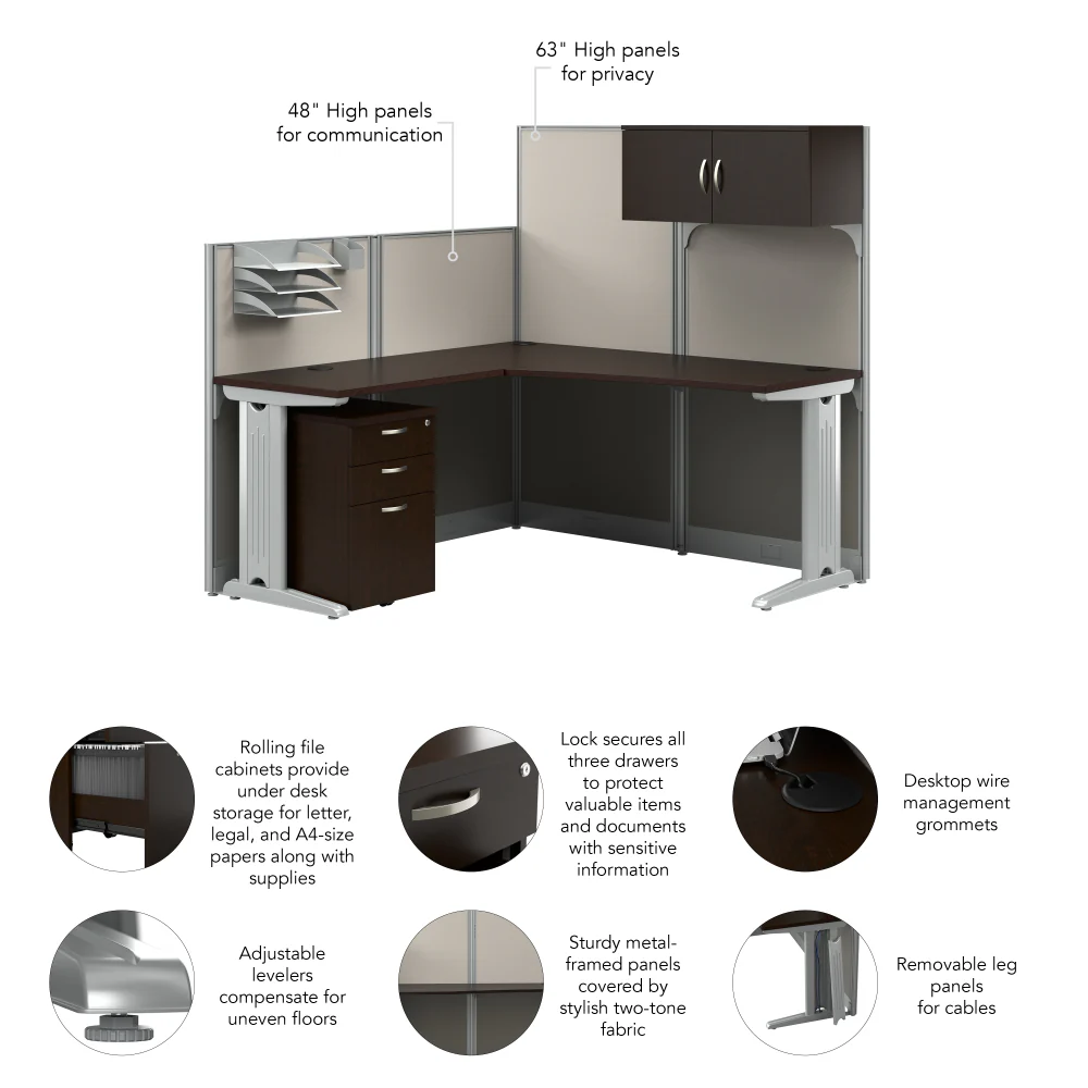 Office in an Hour 65W L Shaped Cubicle Desk with Storage, Drawers, and Organizers - Image 7