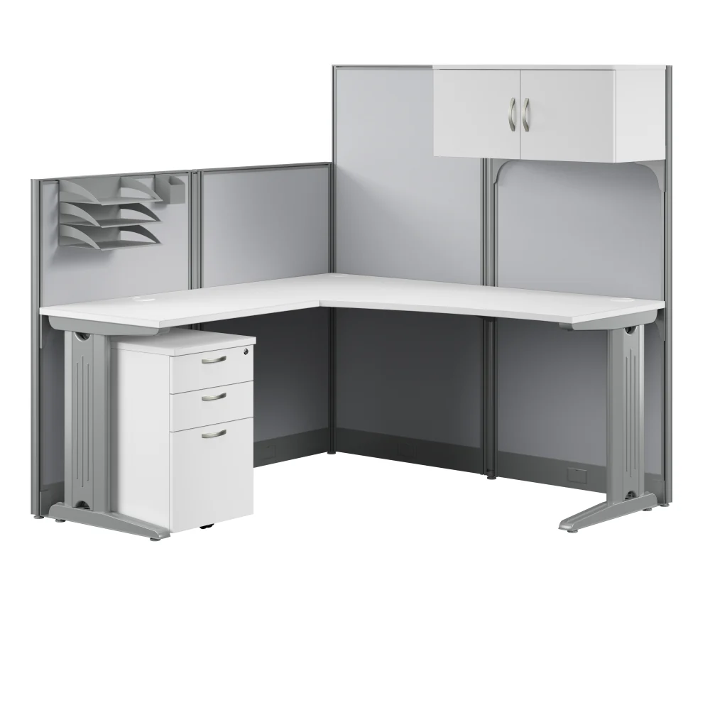 Office in an Hour 65W L Shaped Cubicle Desk with Storage, Drawers, and Organizers - Image 8