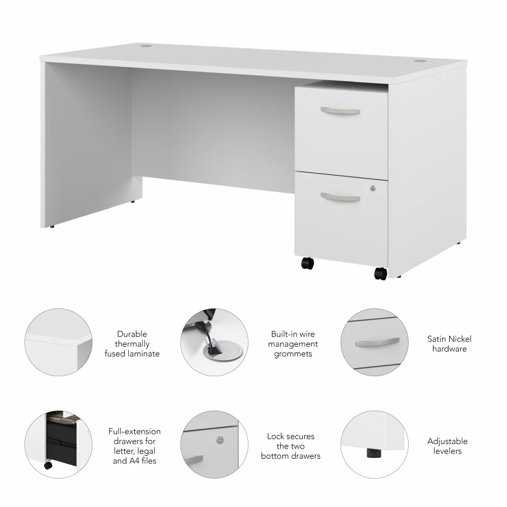 Studio C 66W x 30D Office Desk with 2 Drawer Mobile File Cabinet - Image 3