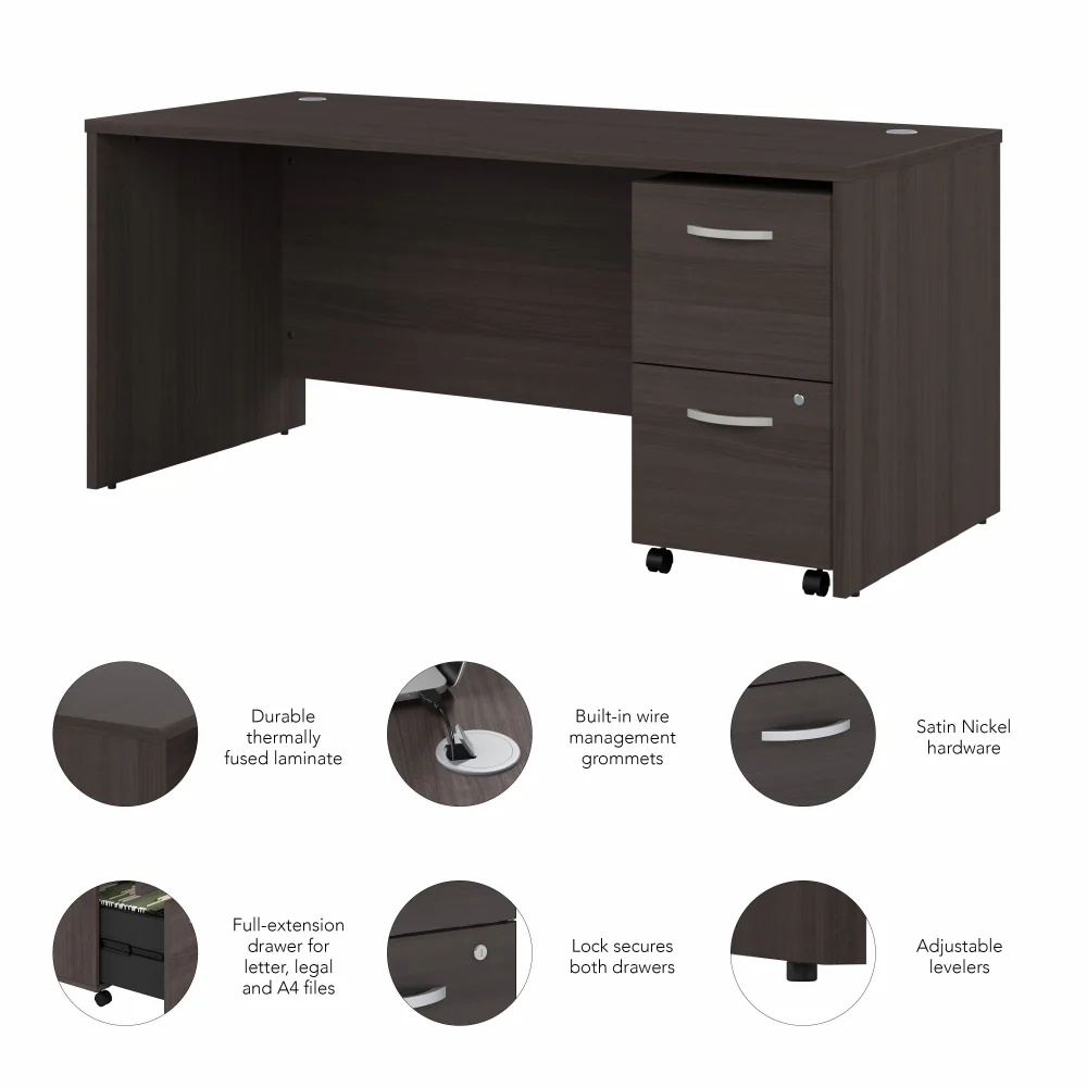 Studio C 66W x 30D Office Desk with 2 Drawer Mobile File Cabinet - Image 7