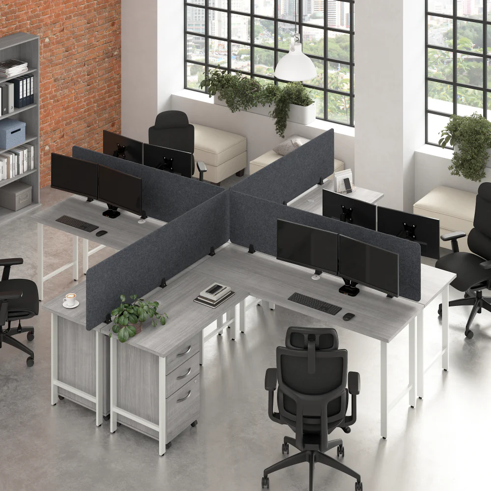 Hustle 4 Person L Shaped Desk with Mobile File Cabinets, Power Grommets, and Privacy Screens - Image 20