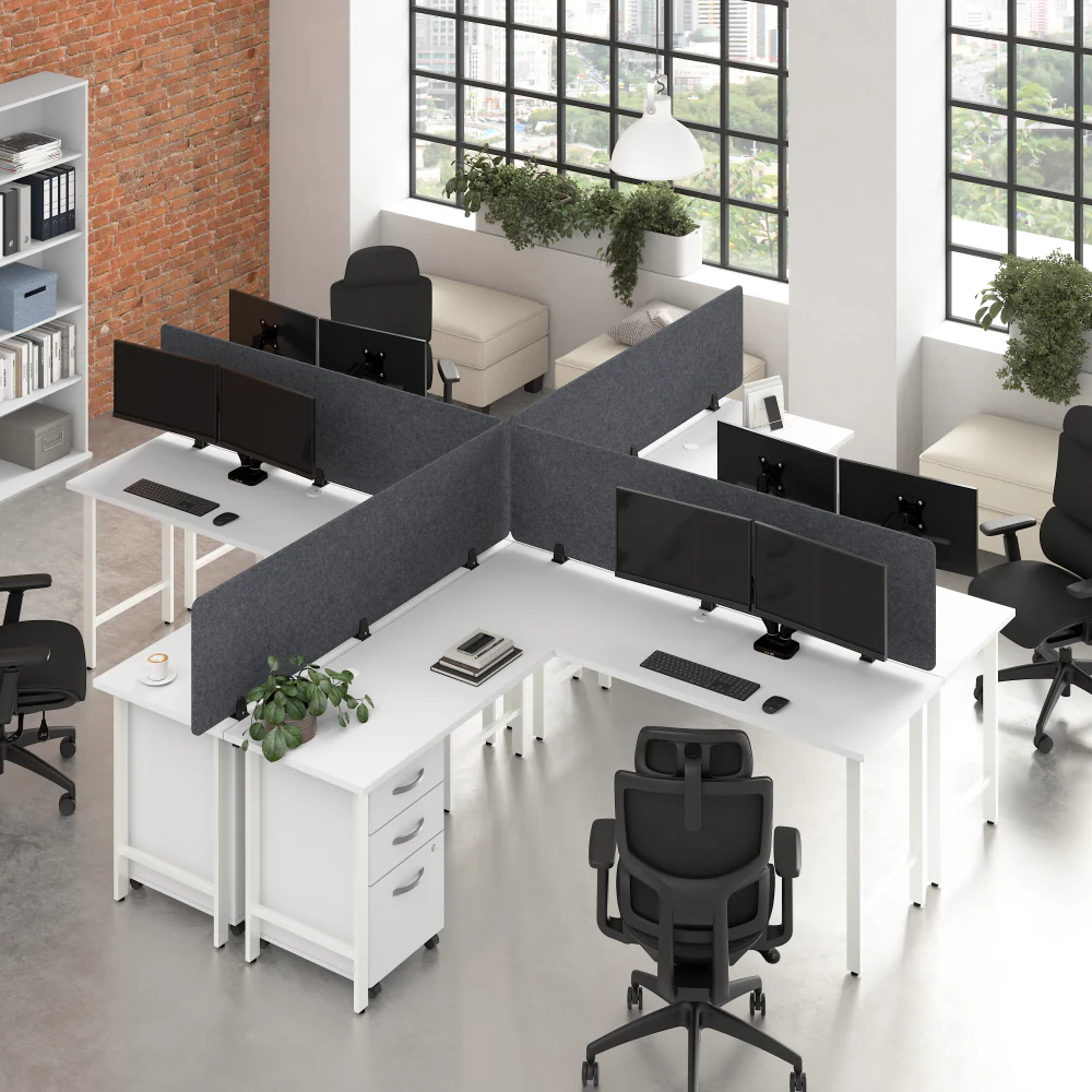 Hustle 4 Person L Shaped Desk with Mobile File Cabinets, Power Grommets, and Privacy Screens - Image 8