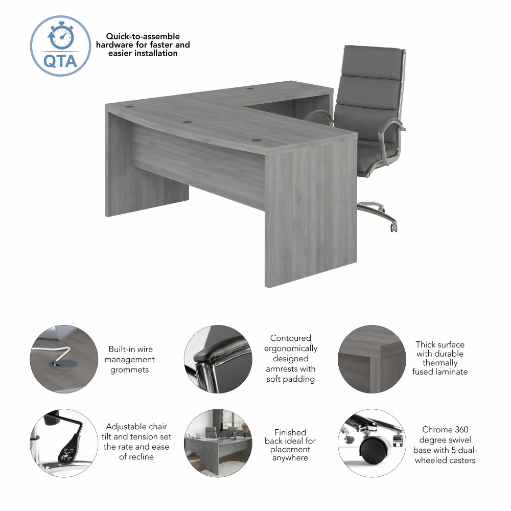 Echo 72W Bow Front L Shaped Desk and Chair Set - Image 14