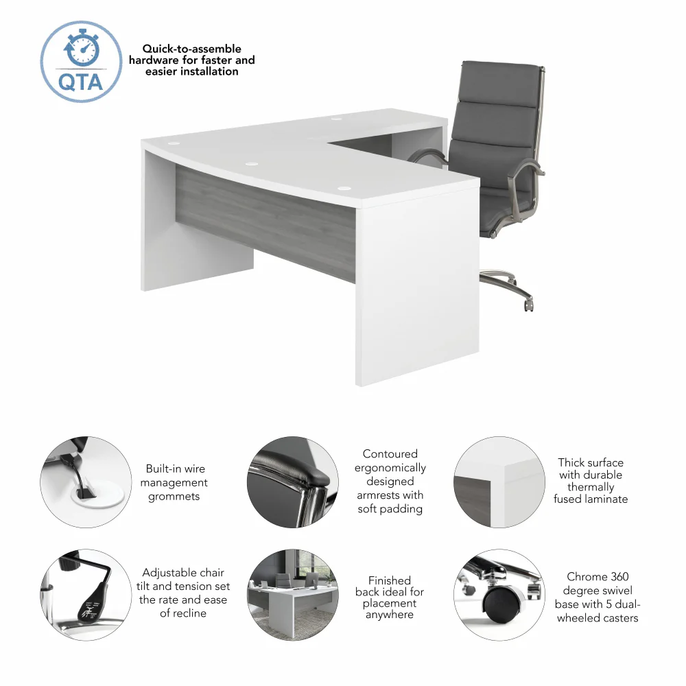 Echo 72W Bow Front L Shaped Desk and Chair Set - Image 7
