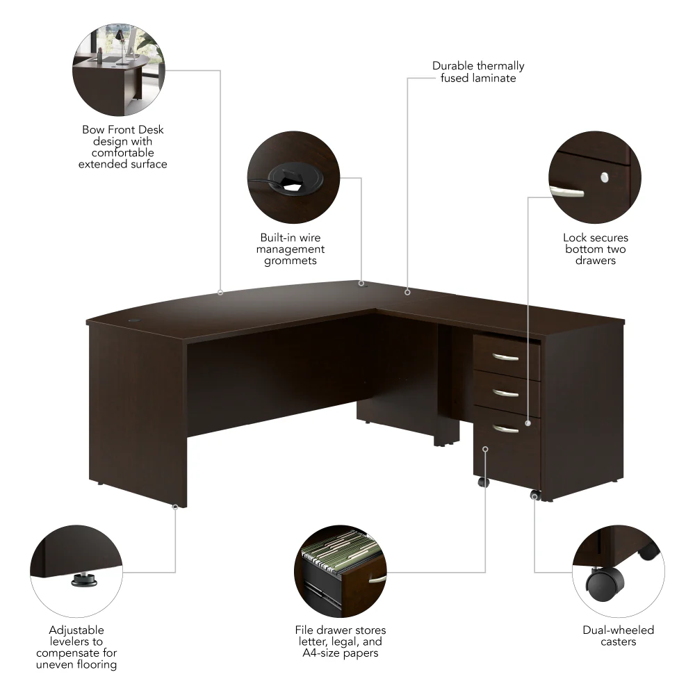 Series C 72W Bow Front L Shaped Desk with 42W Return and Mobile File Cabinet - Image 7