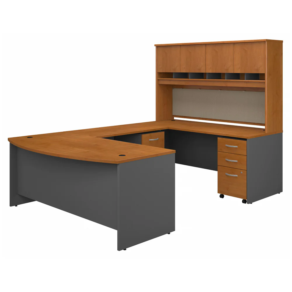 72W Bow Front U Shaped Desk with Hutch and Storage - Image 7