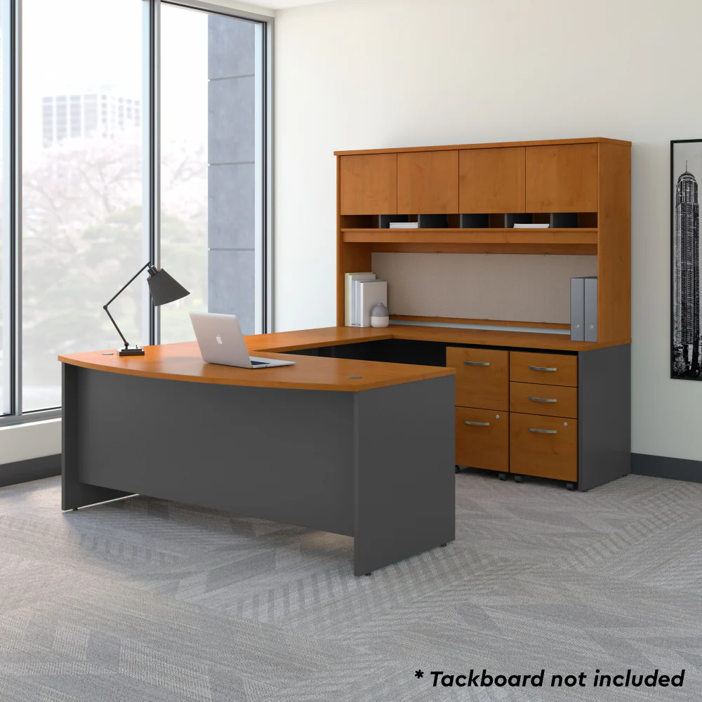 72W Bow Front U Shaped Desk with Hutch and Storage - Image 8