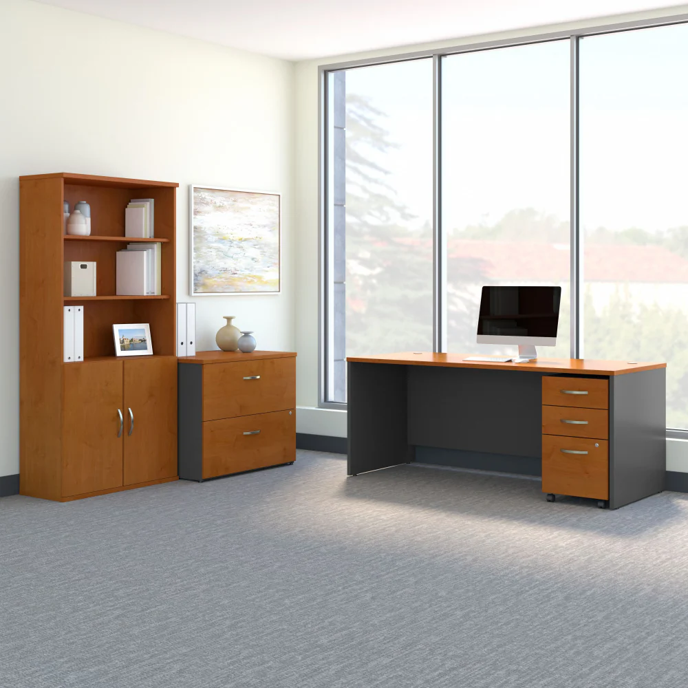 Series C 72W Office Desk with Bookcase and File Cabinets - Image 17