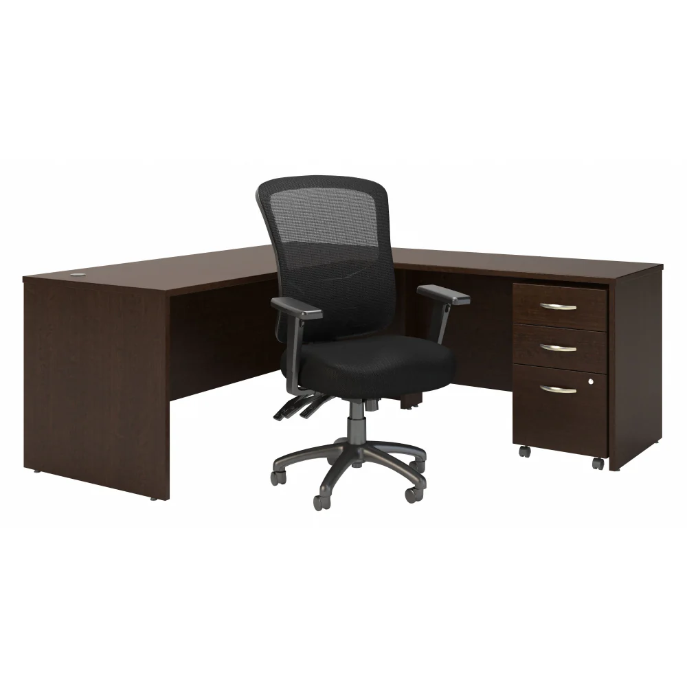 Series C 72W L Shaped Desk with Mobile File Cabinet and High Back Multifunction Office Chair