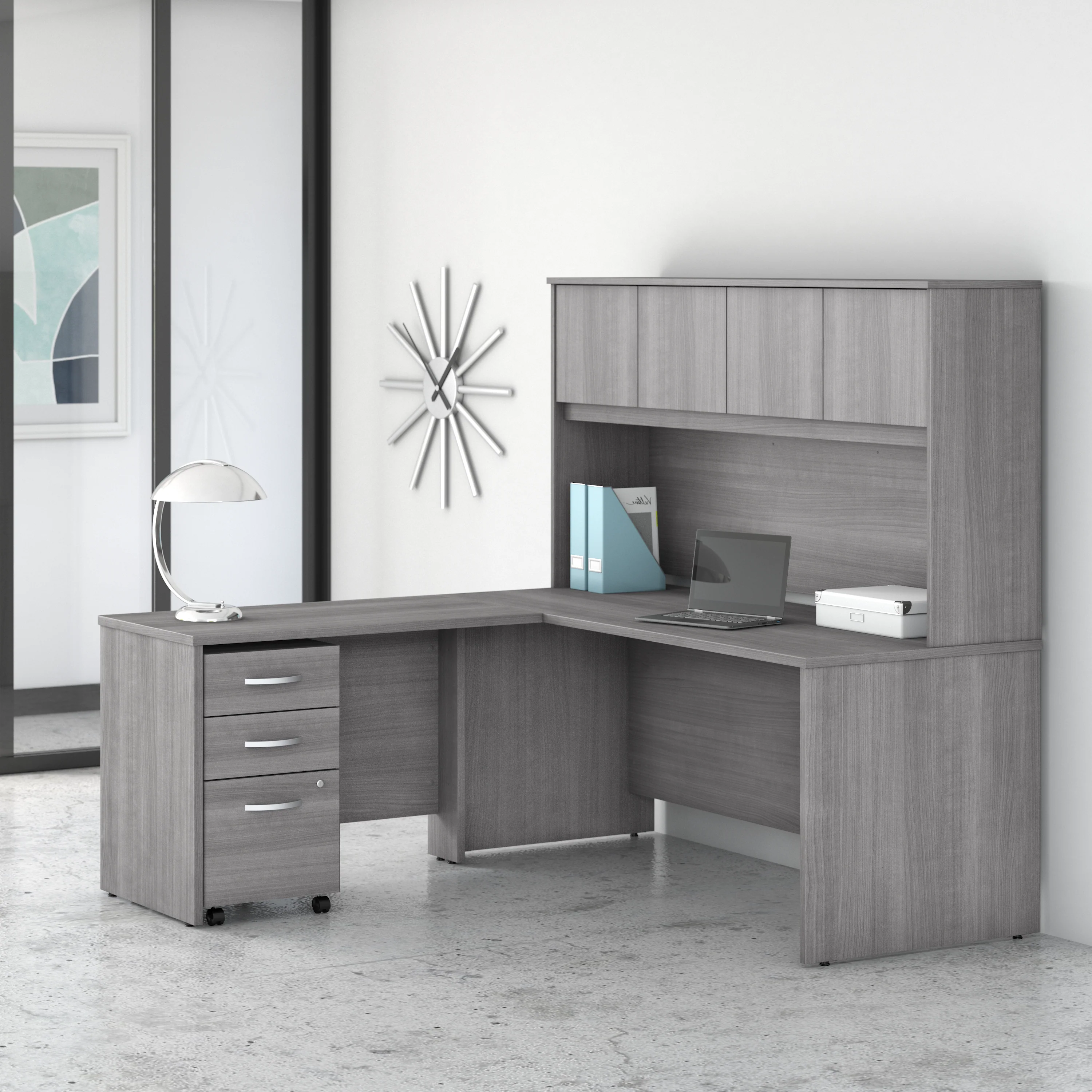 Studio C 72W x 30D L Shaped Desk with Hutch, Mobile File Cabinet and 42W Return - Image 11