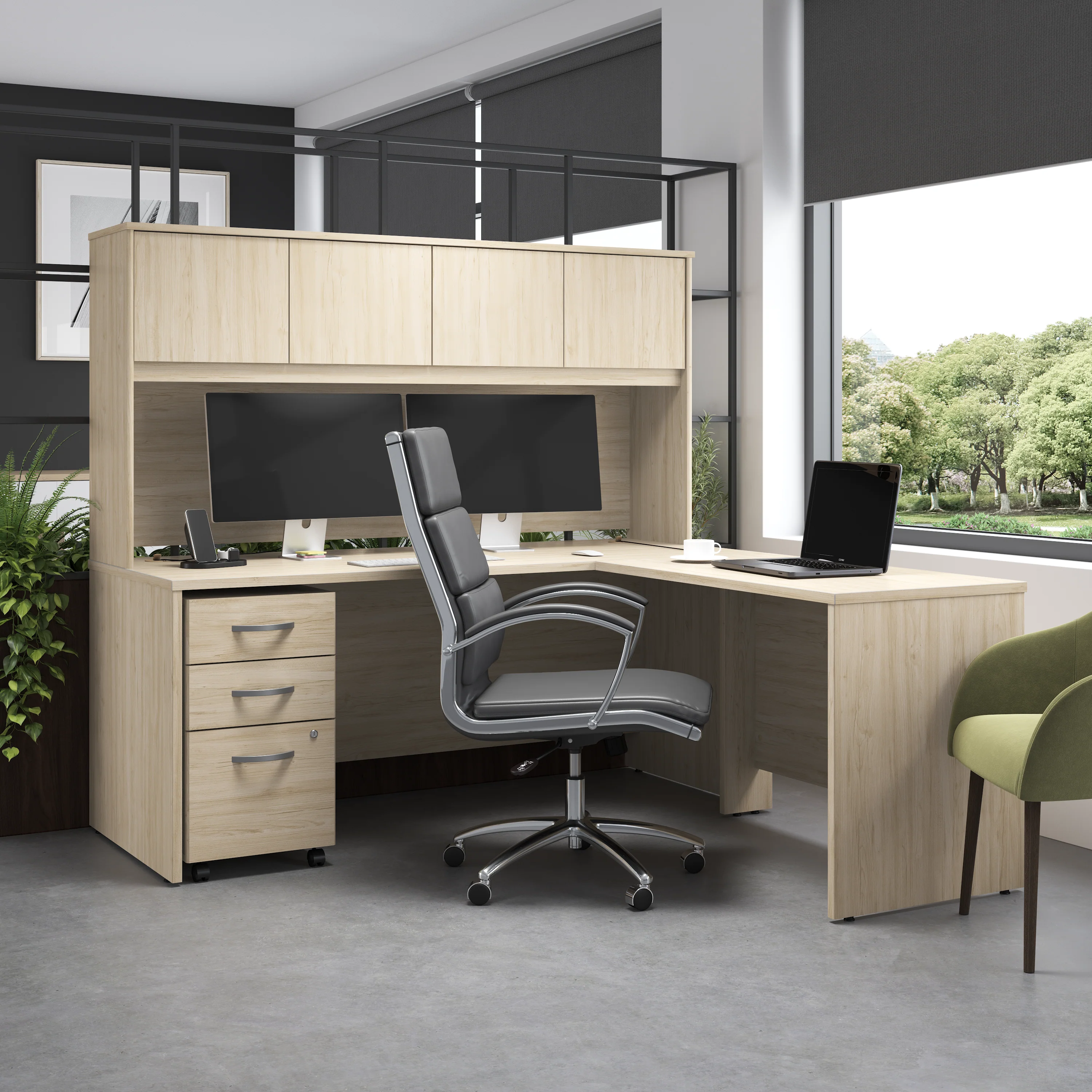 Studio C 72W x 30D L Shaped Desk with Hutch, Mobile File Cabinet and 42W Return - Image 21