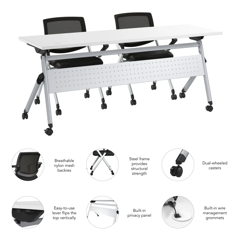 Envision 72W Folding Training Table and 2 Folding Chairs with Arms - Image 12