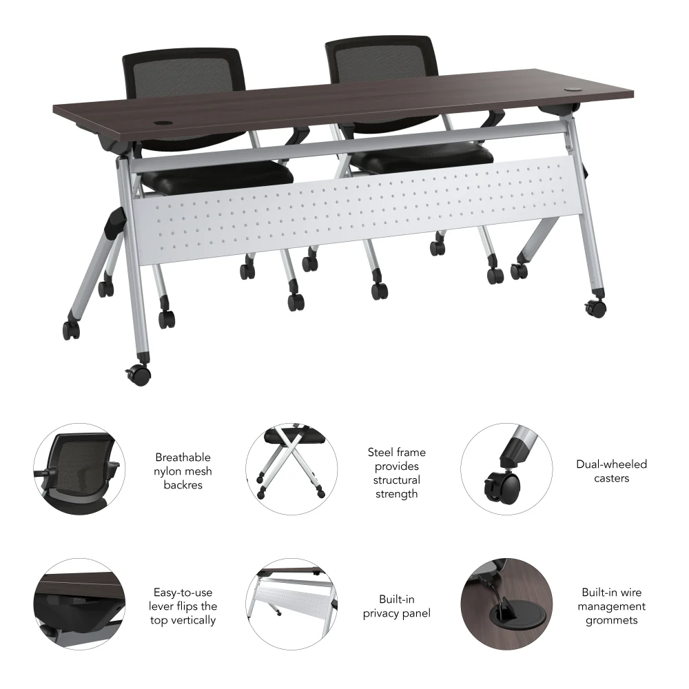 Envision 72W Folding Training Table and 2 Folding Chairs with Arms - Image 6
