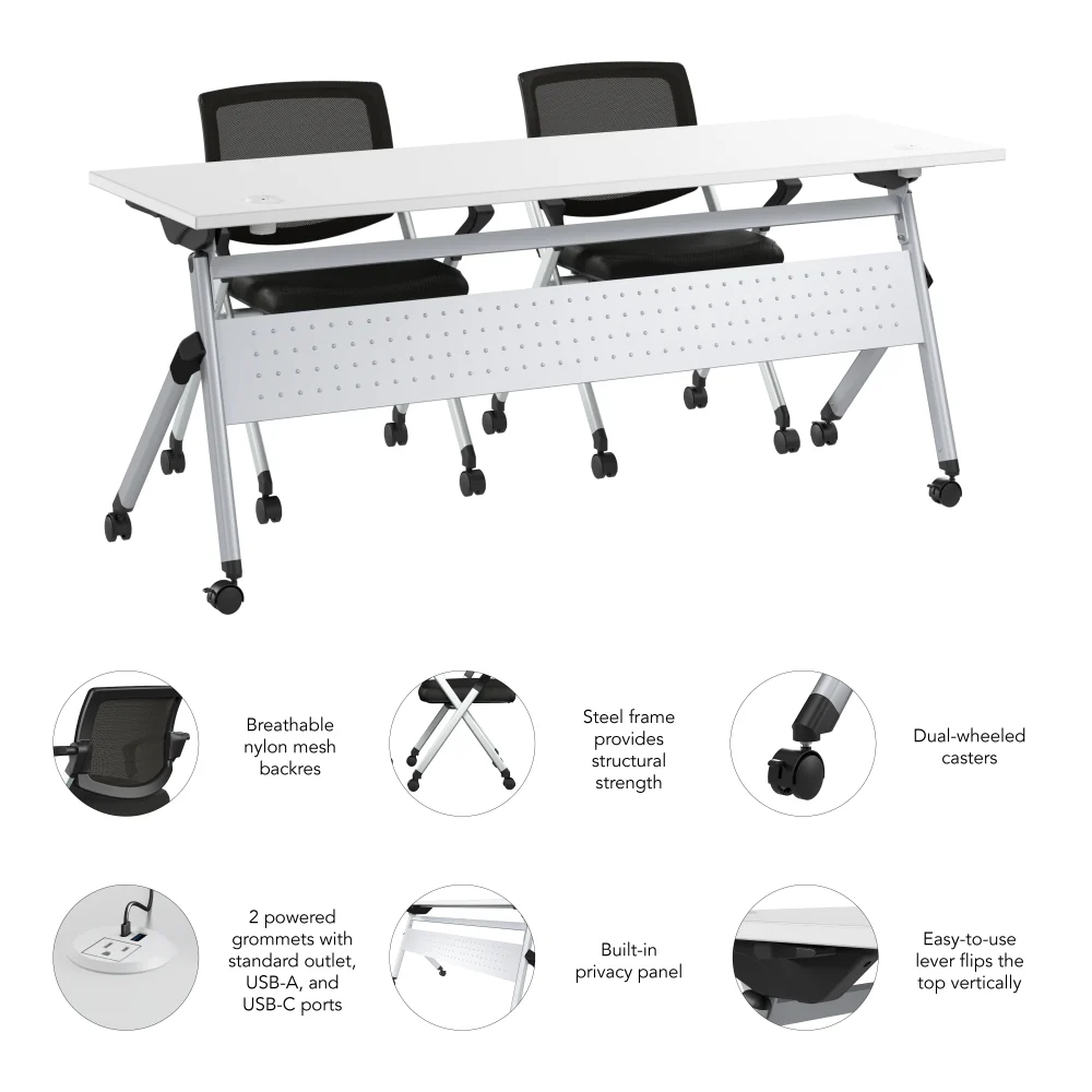 Envision 72W Training Table with Powered Grommets and 2 Chairs with Arms - Image 12