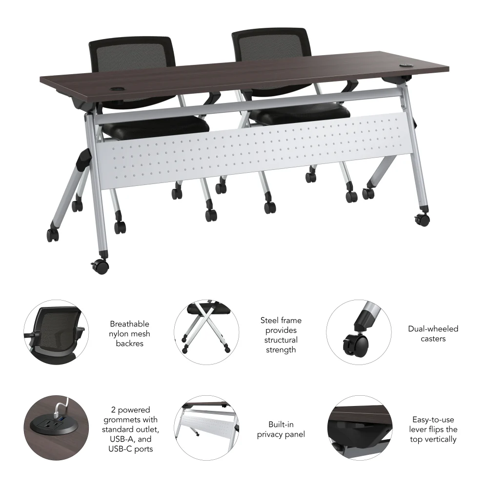 Envision 72W Training Table with Powered Grommets and 2 Chairs with Arms - Image 6