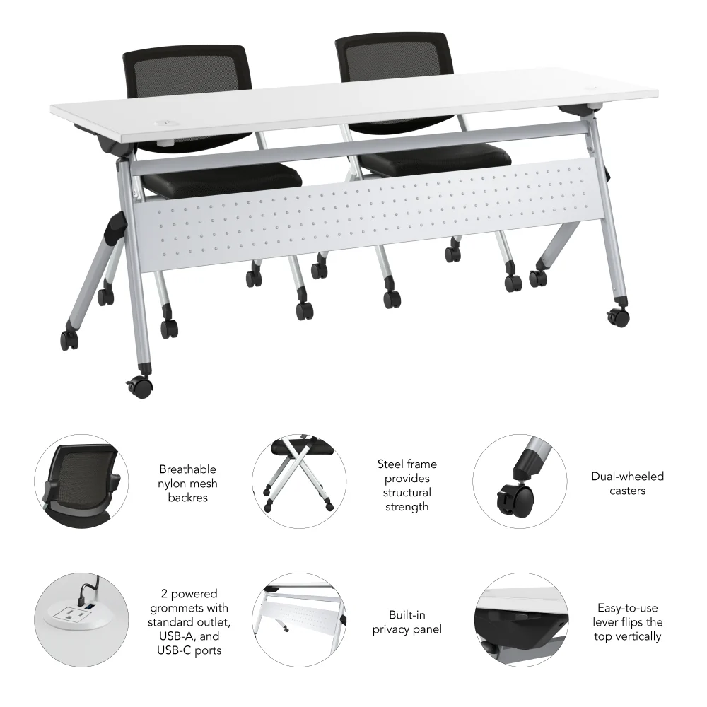 Envision 72W Folding Training Table with Powered Grommets and 2 Chairs - Image 12