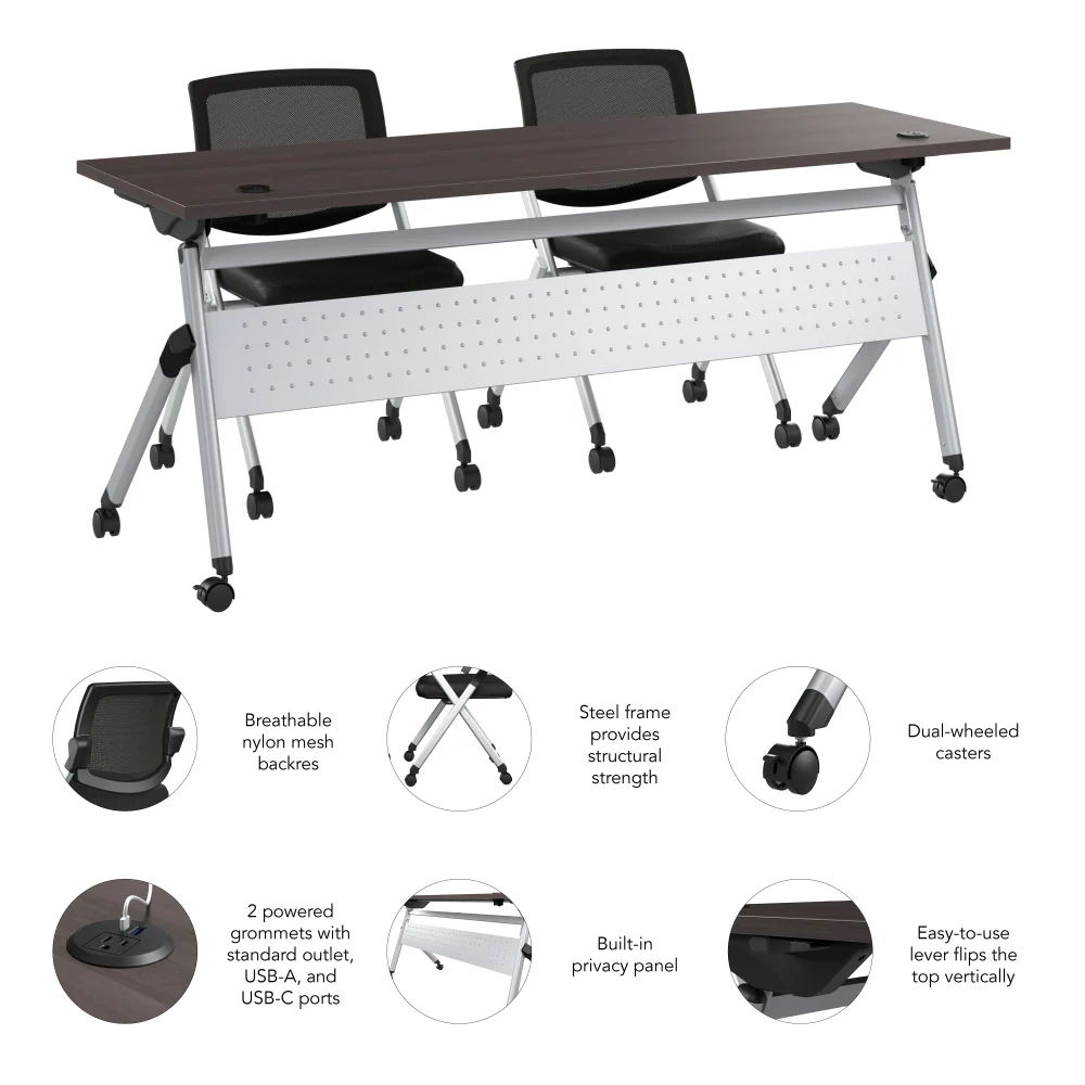 Envision 72W Folding Training Table with Powered Grommets and 2 Chairs - Image 6