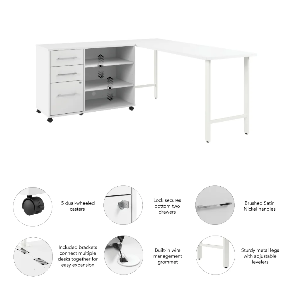 Hustle 72W x 24D Computer Desk and Storage Cabinet with Drawers and Shelves - Image 12