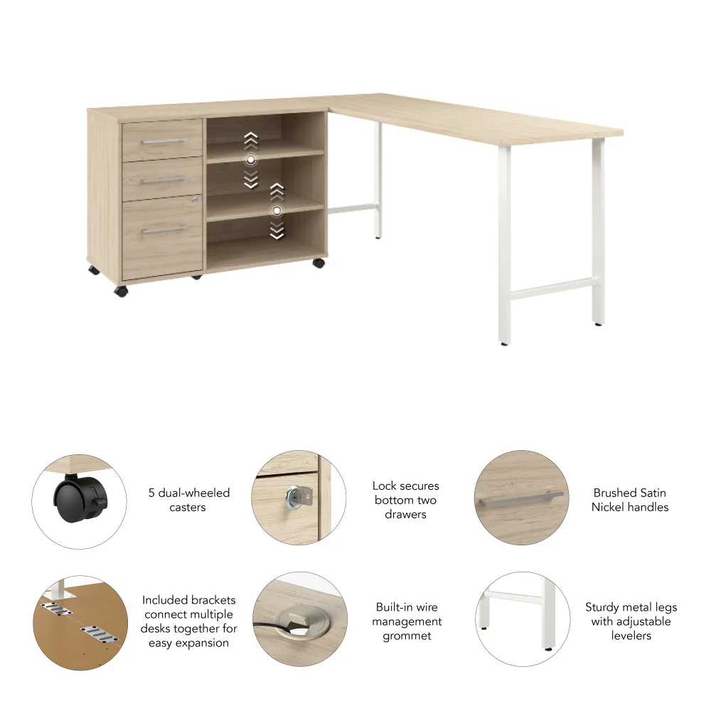 Hustle 72W x 24D Computer Desk and Storage Cabinet with Drawers and Shelves - Image 4