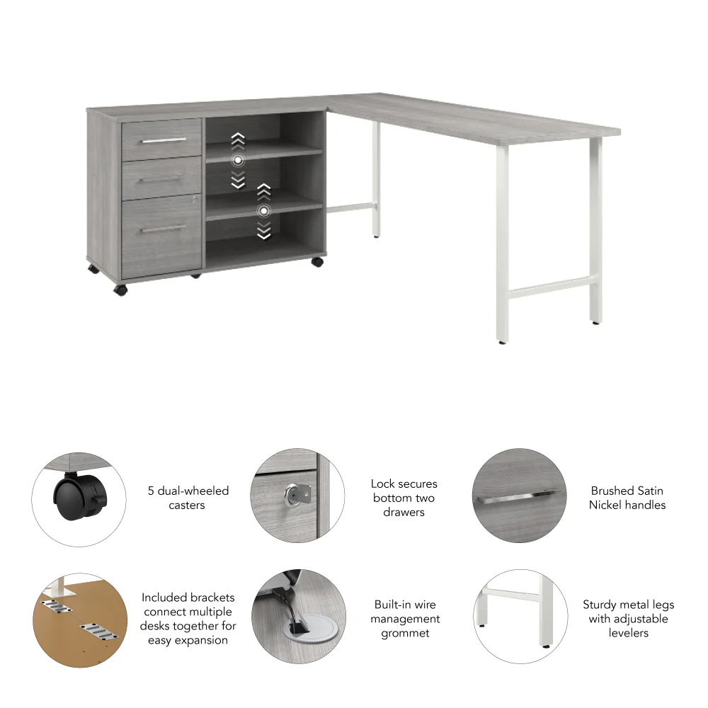 Hustle 72W x 24D Computer Desk and Storage Cabinet with Drawers and Shelves - Image 8
