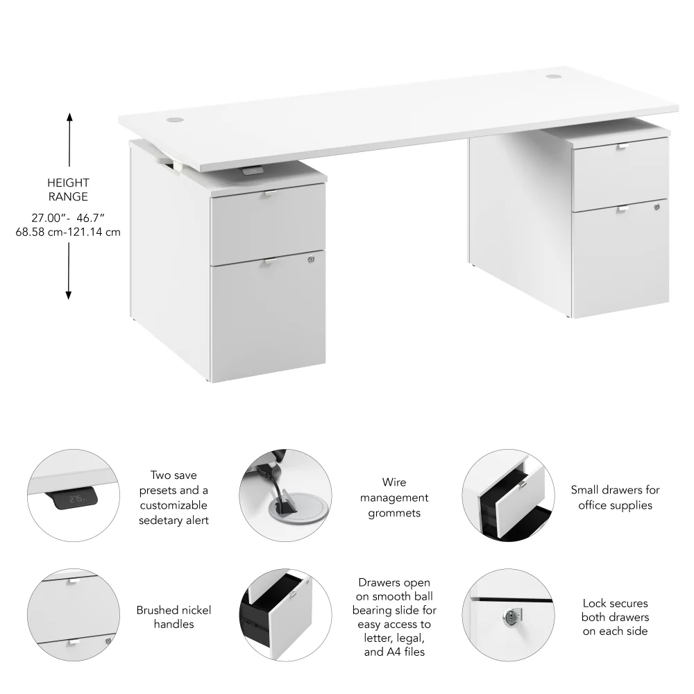 Stratus 72W x 30D Electric Height Adjustable Standing Desk with Drawers - Image 14