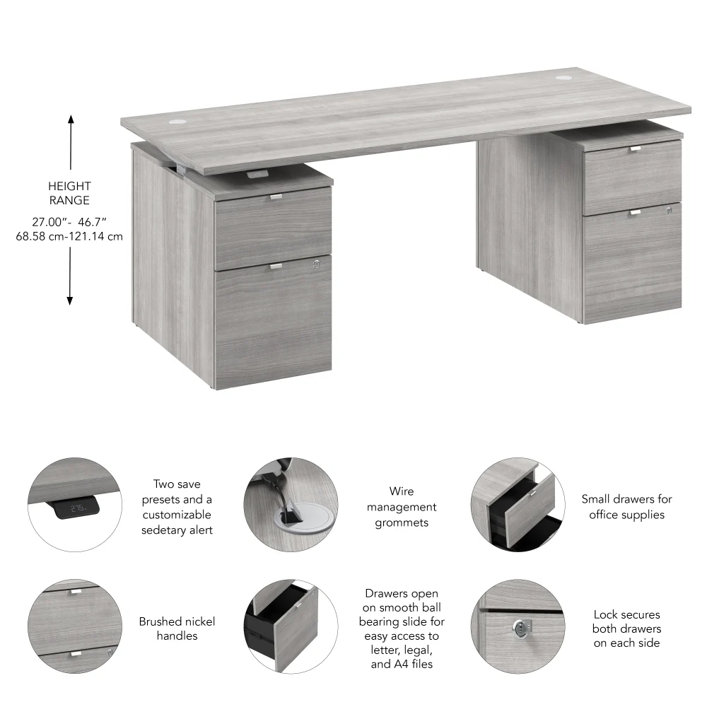 Stratus 72W x 30D Electric Height Adjustable Standing Desk with Drawers - Image 7