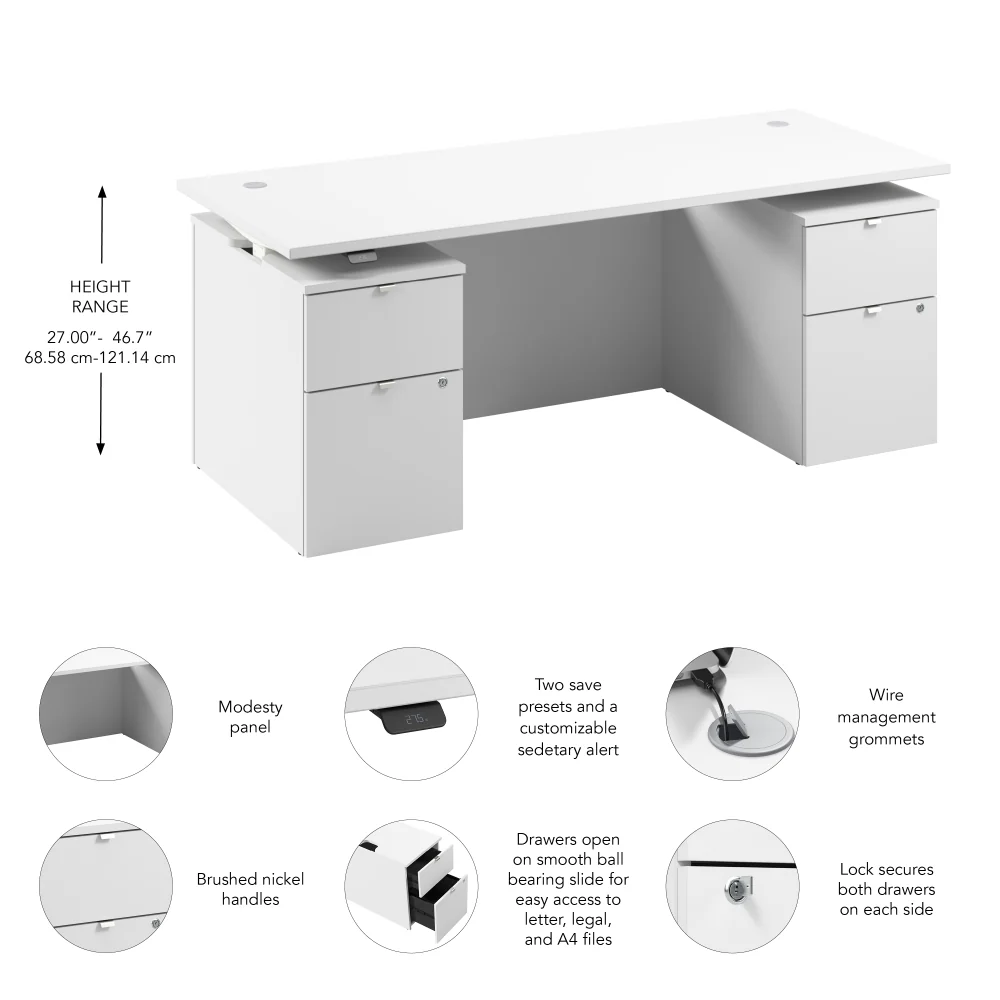 Stratus 72W x 30D Electric Standing Desk with Drawers and Modesty Panel - Image 21