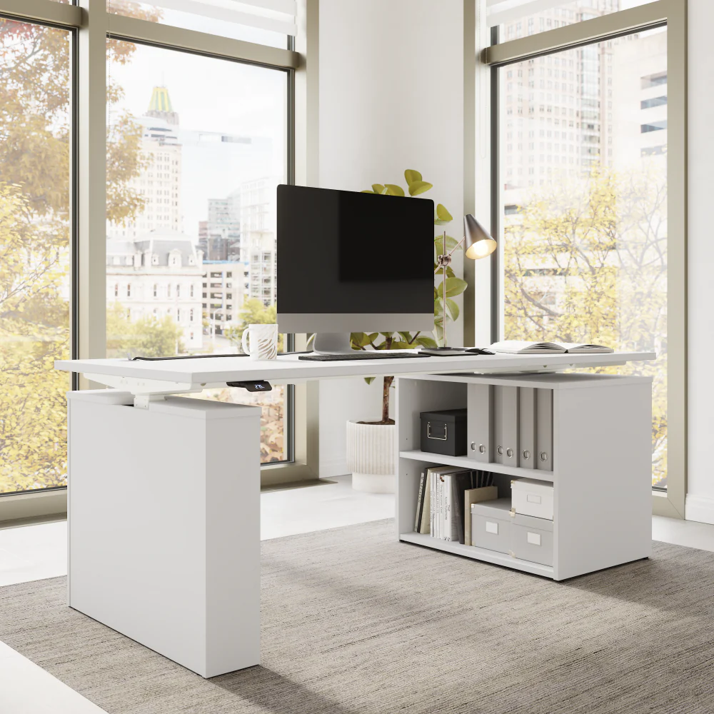 Stratus 72W x 30D Electric Height Adjustable Standing Desk with Bookcase - Image 3